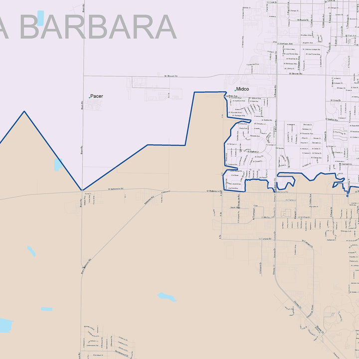 Color Cast Zip Code Style Wall Map of Santa Maria, CA