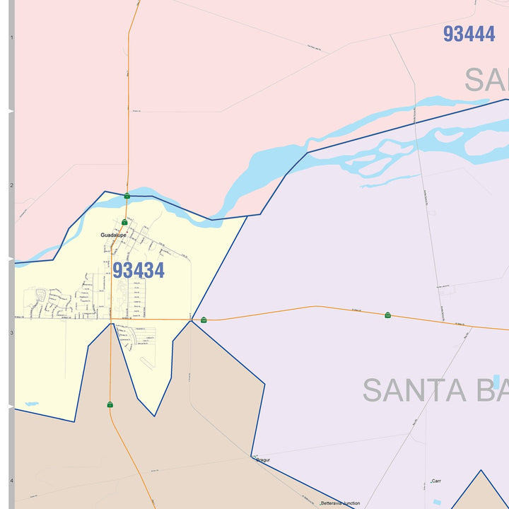 Color Cast Zip Code Style Wall Map of Santa Maria, CA