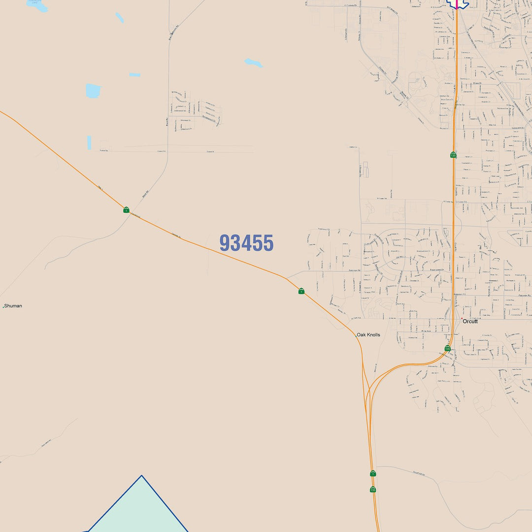 Color Cast Zip Code Style Wall Map of Santa Maria, CA