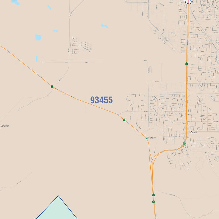 Color Cast Zip Code Style Wall Map of Santa Maria, CA