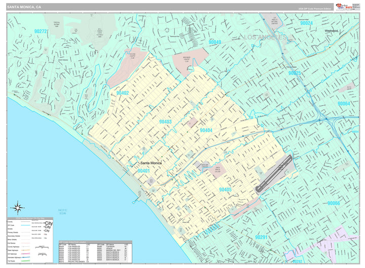 Premium Style Wall Map of Santa Monica, CA