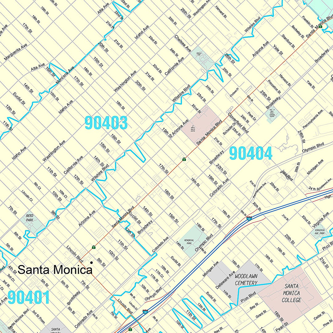 Premium Style Wall Map of Santa Monica, CA