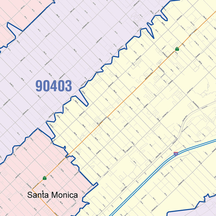 Color Cast Zip Code Style Wall Map of Santa Monica, CA