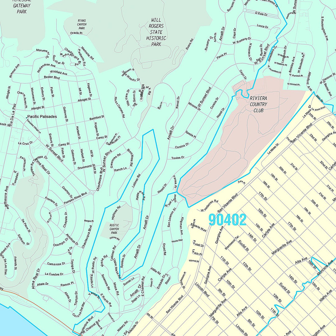 Premium Style Wall Map of Santa Monica, CA