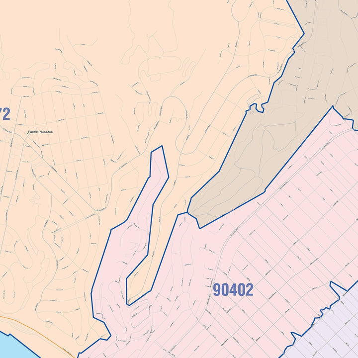 Color Cast Zip Code Style Wall Map of Santa Monica, CA