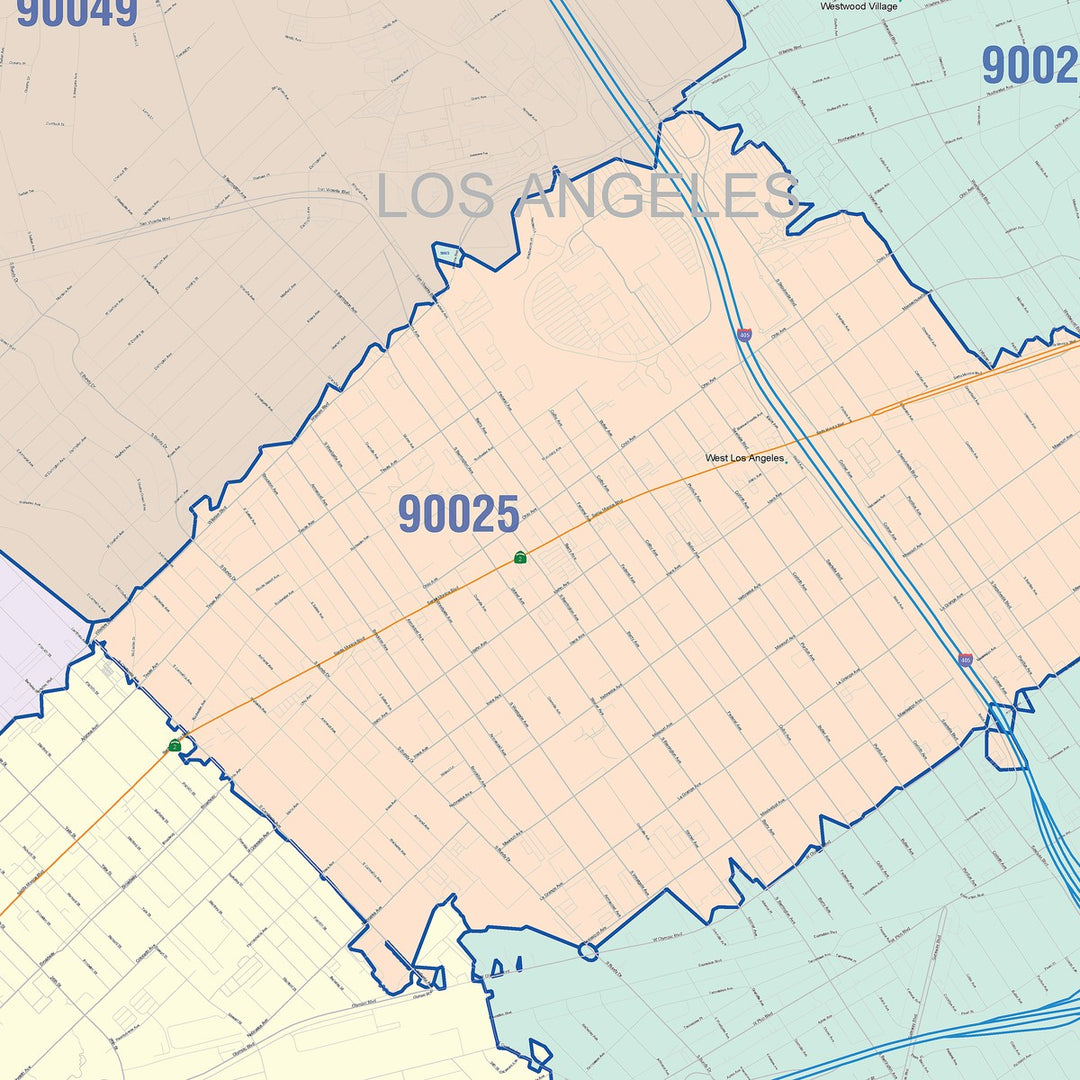 Color Cast Zip Code Style Wall Map of Santa Monica, CA