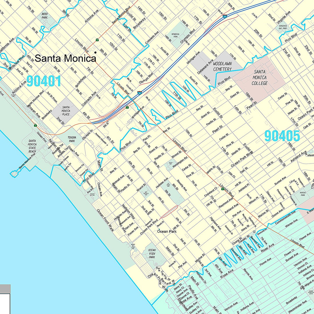 Premium Style Wall Map of Santa Monica, CA