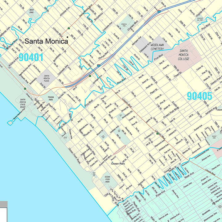 Premium Style Wall Map of Santa Monica, CA