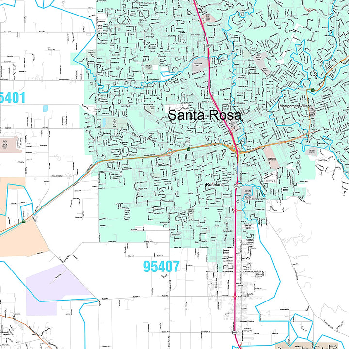 Premium Style Wall Map of Santa Rosa, CA