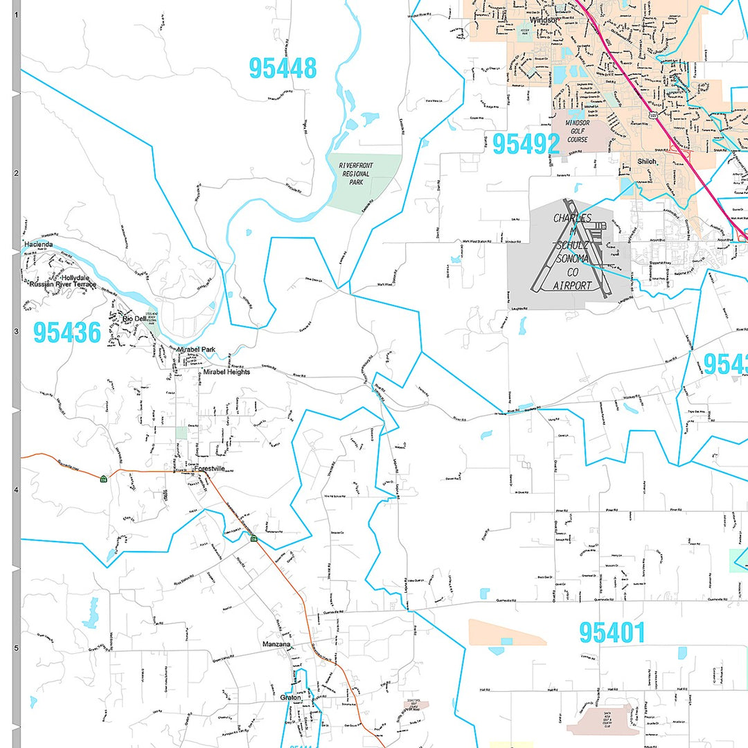 Premium Style Wall Map of Santa Rosa, CA