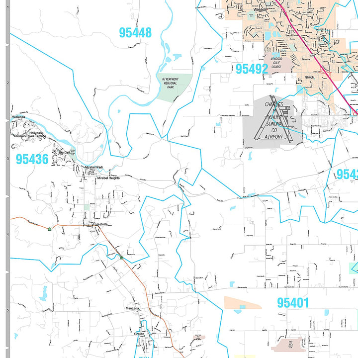 Premium Style Wall Map of Santa Rosa, CA