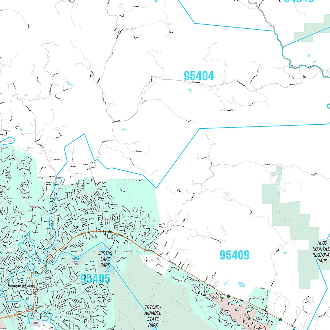 Premium Style Wall Map of Santa Rosa, CA
