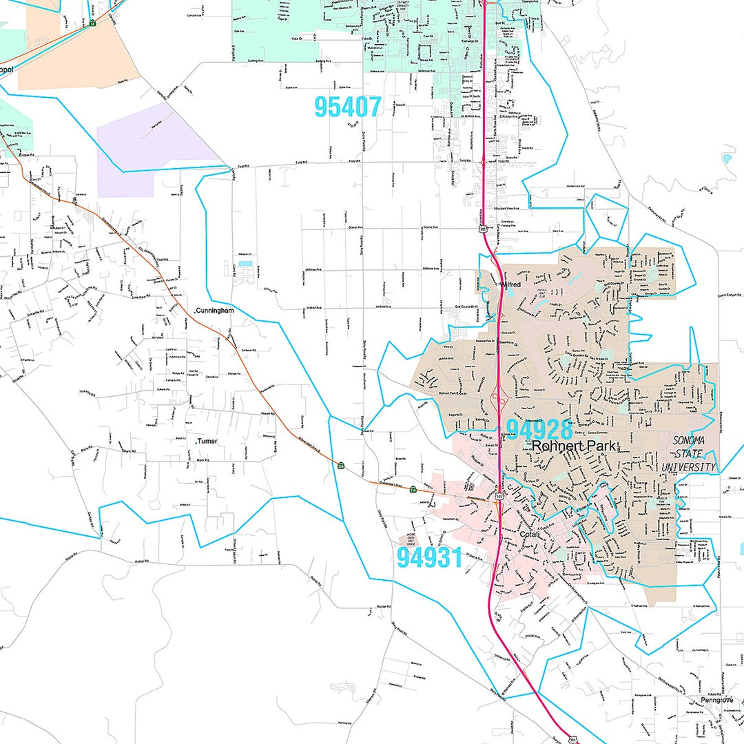 Premium Style Wall Map of Santa Rosa, CA