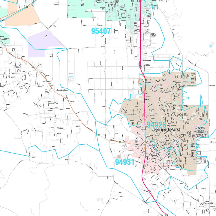 Premium Style Wall Map of Santa Rosa, CA