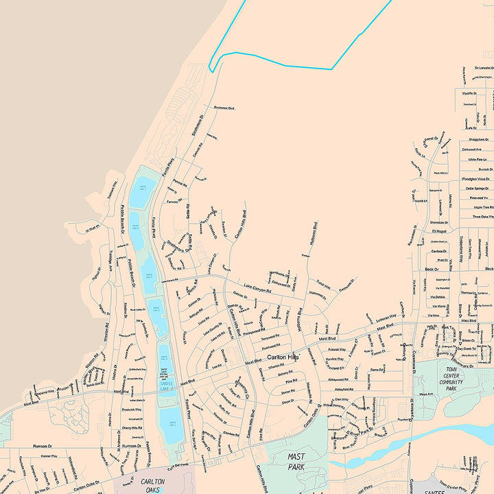 Premium Style Wall Map of Santee, CA