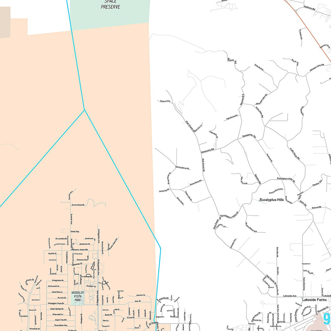 Premium Style Wall Map of Santee, CA