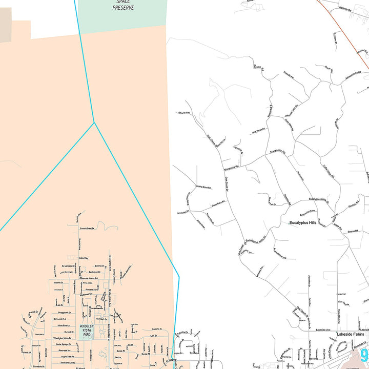 Premium Style Wall Map of Santee, CA