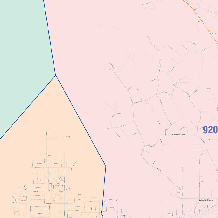 Color Cast Zip Code Style Wall Map of Santee, CA