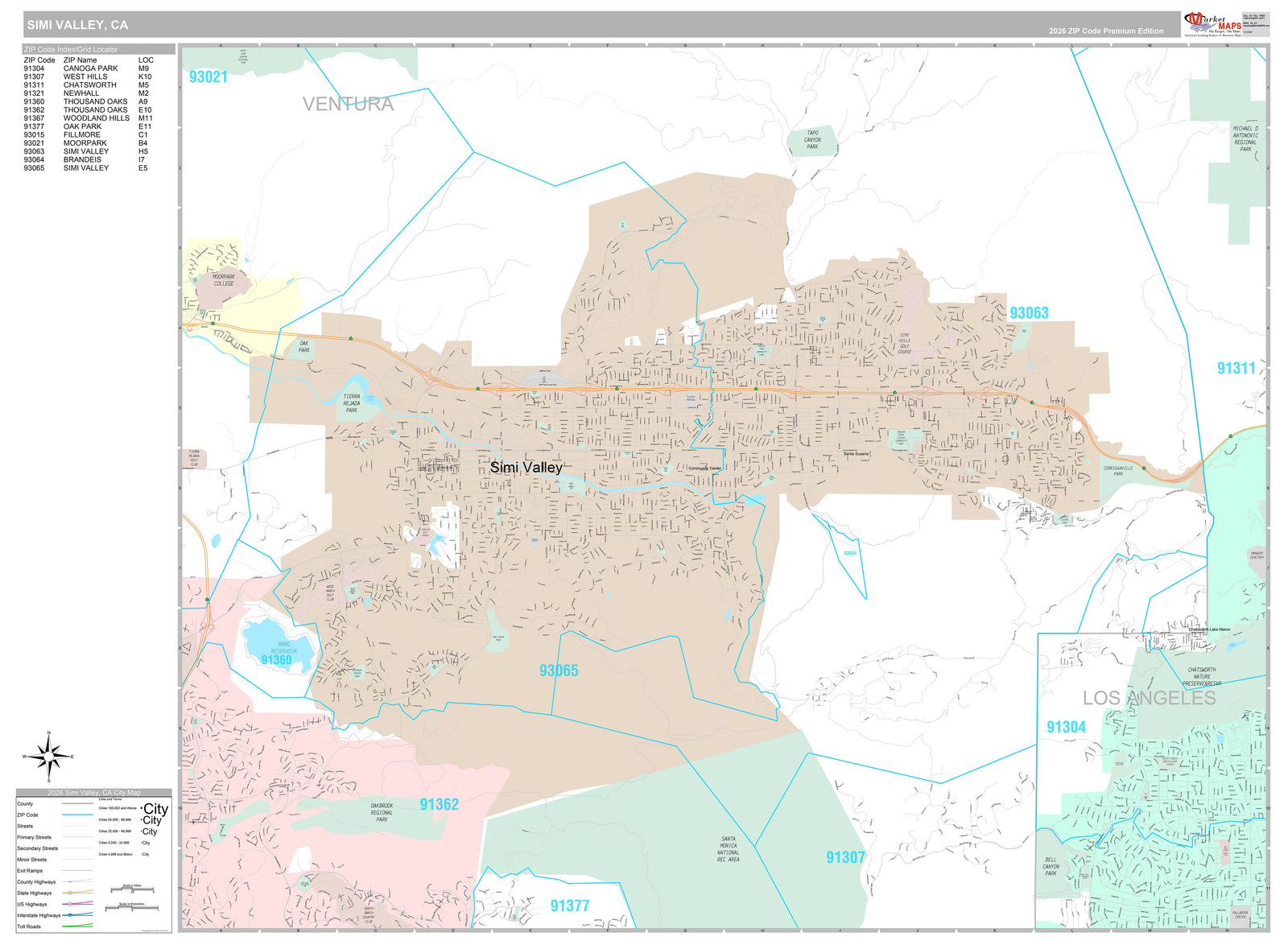 Premium Style Wall Map of Simi Valley, CA