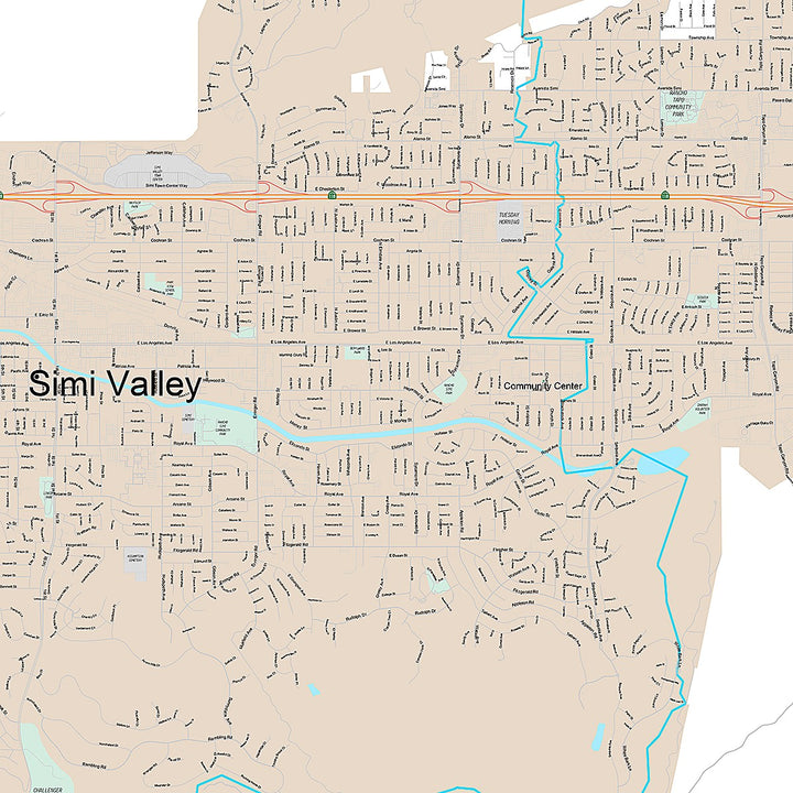 Premium Style Wall Map of Simi Valley, CA