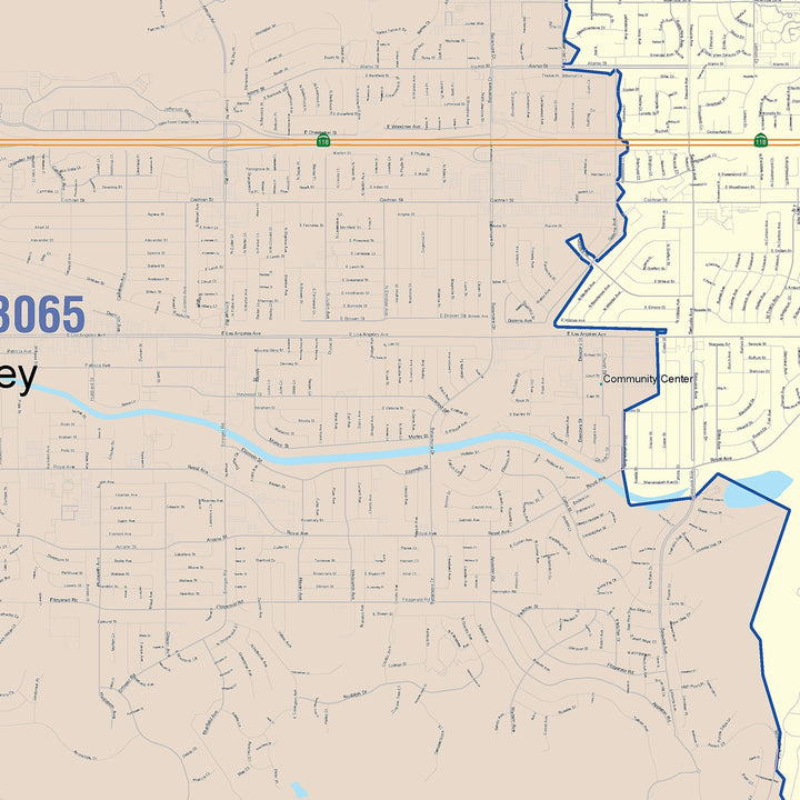 Color Cast Zip Code Style Wall Map of Simi Valley, CA