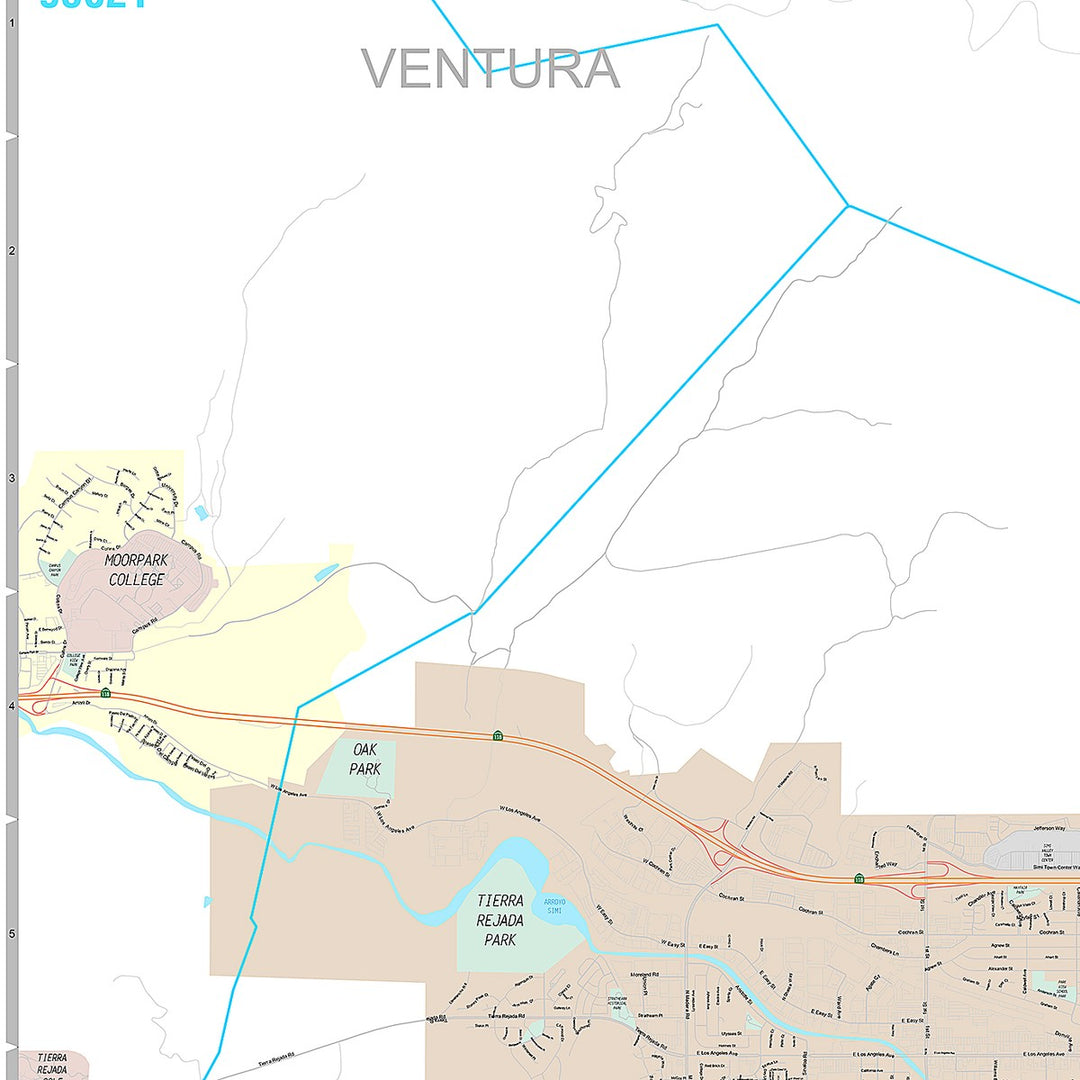 Premium Style Wall Map of Simi Valley, CA