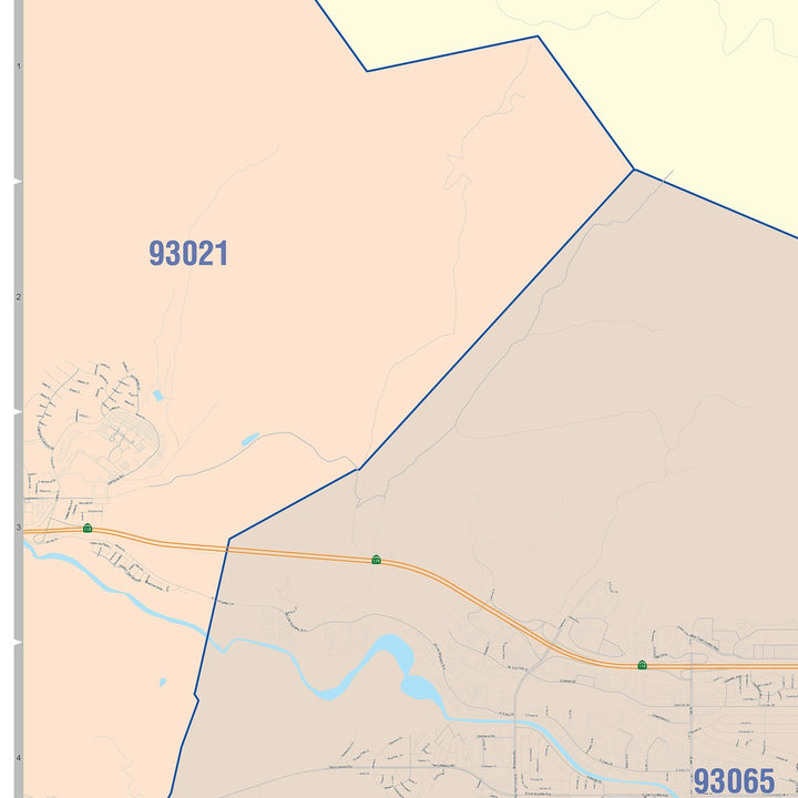 Color Cast Zip Code Style Wall Map of Simi Valley, CA