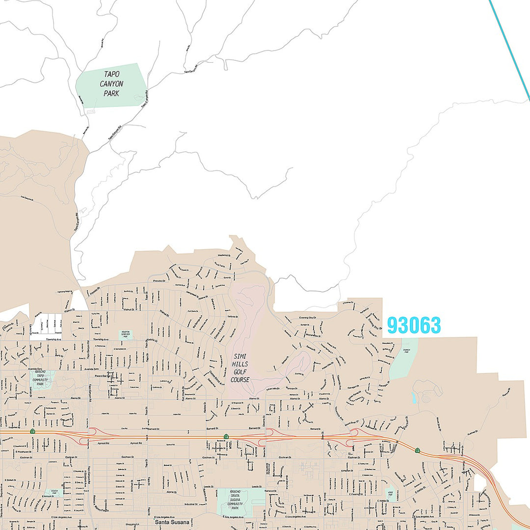 Premium Style Wall Map of Simi Valley, CA