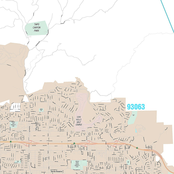 Premium Style Wall Map of Simi Valley, CA