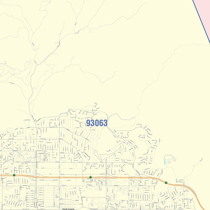 Color Cast Zip Code Style Wall Map of Simi Valley, CA