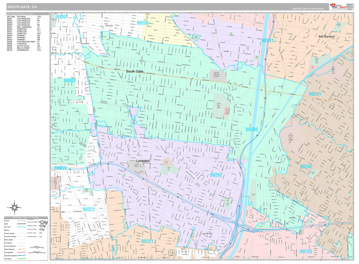 Premium Style Wall Map of Southgate, CA