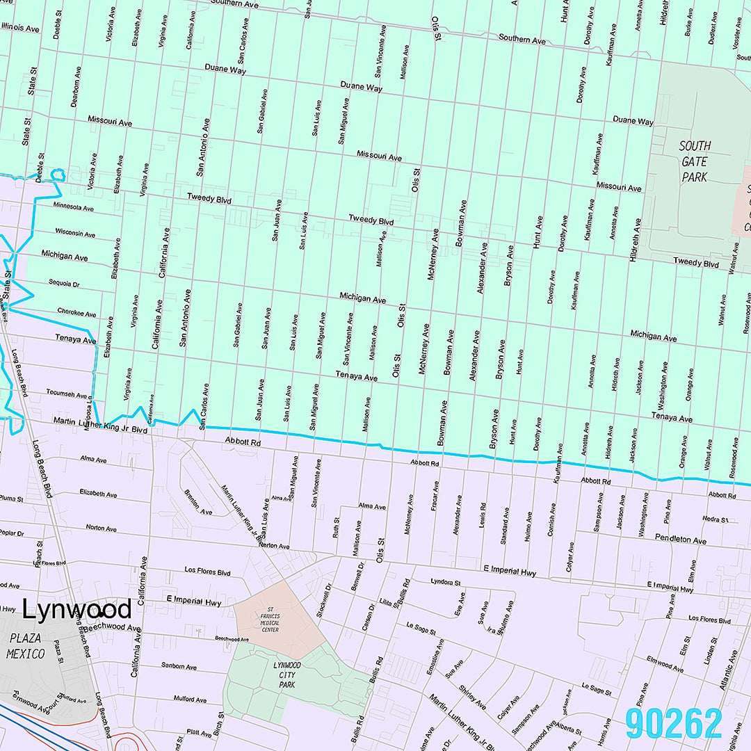 Premium Style Wall Map of Southgate, CA