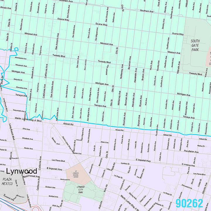 Premium Style Wall Map of Southgate, CA