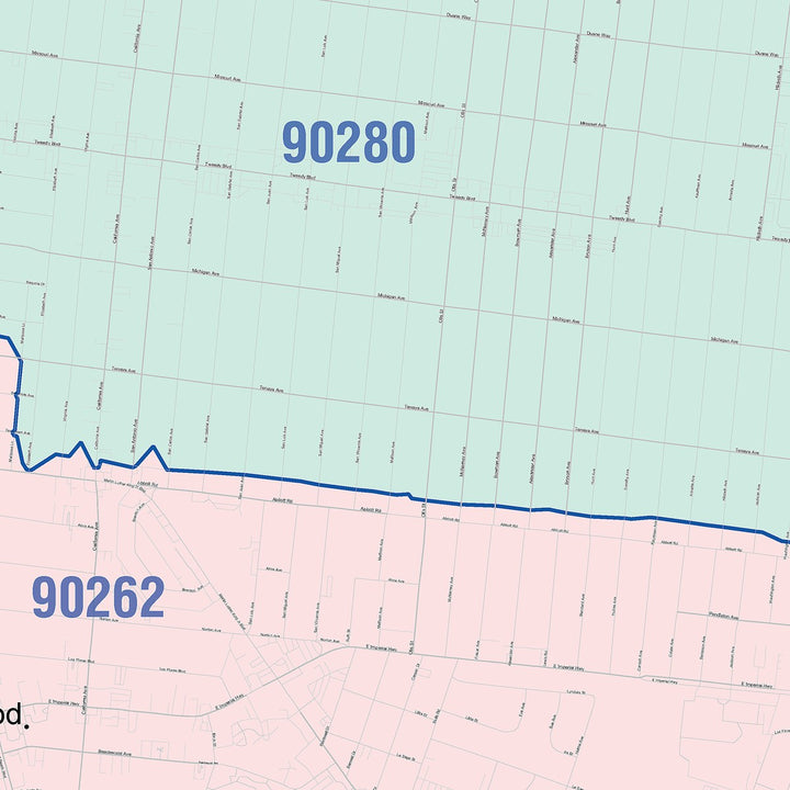 Color Cast Zip Code Style Wall Map of South Gate, CA