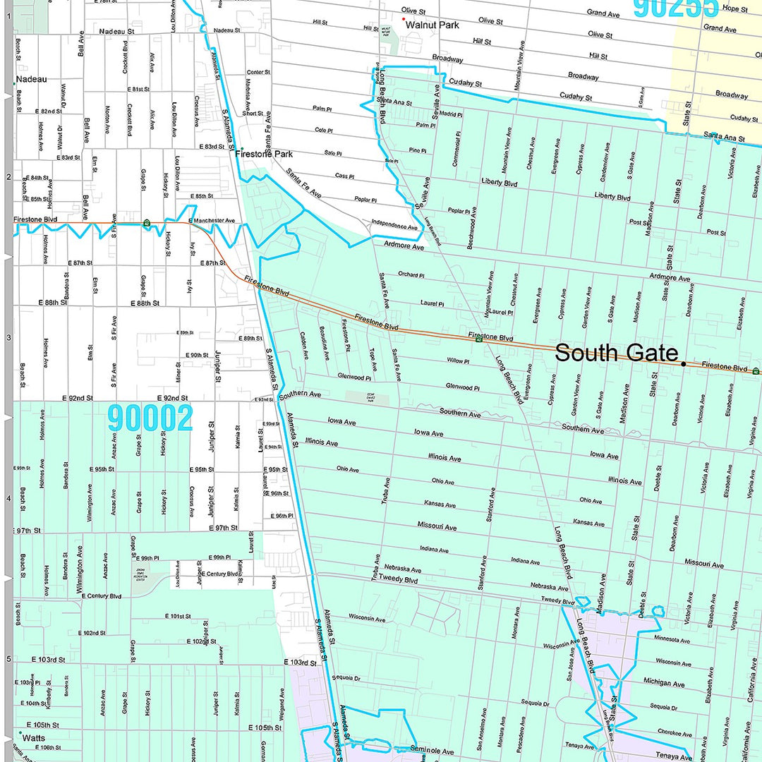 Premium Style Wall Map of Southgate, CA