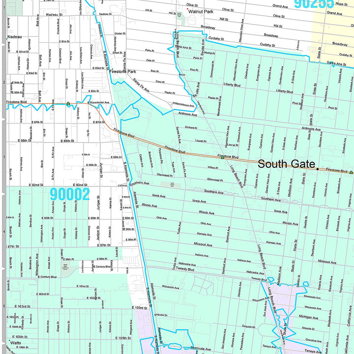 Premium Style Wall Map of Southgate, CA