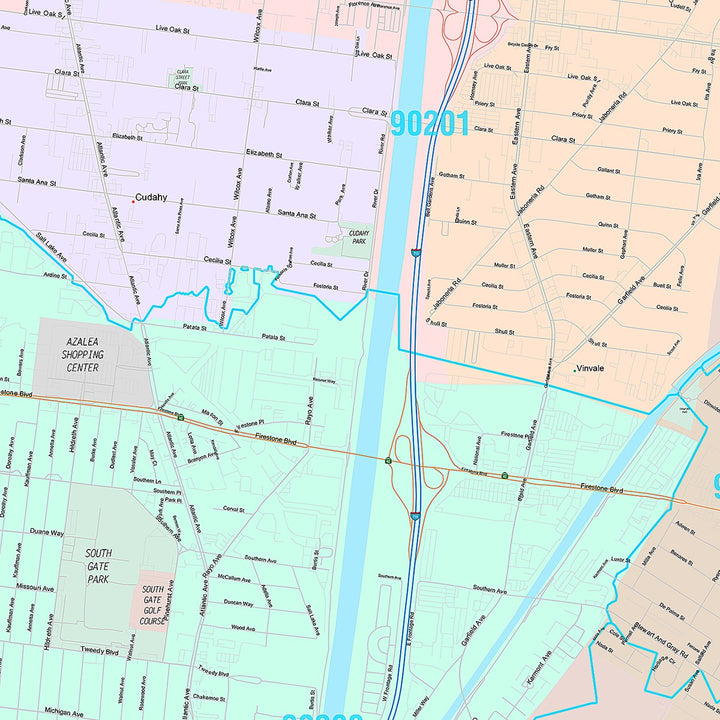 Premium Style Wall Map of Southgate, CA