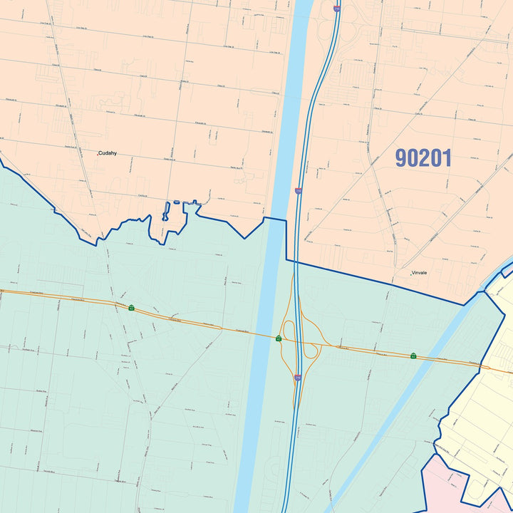Color Cast Zip Code Style Wall Map of South Gate, CA