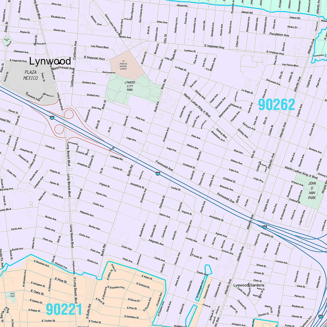 Premium Style Wall Map of Southgate, CA