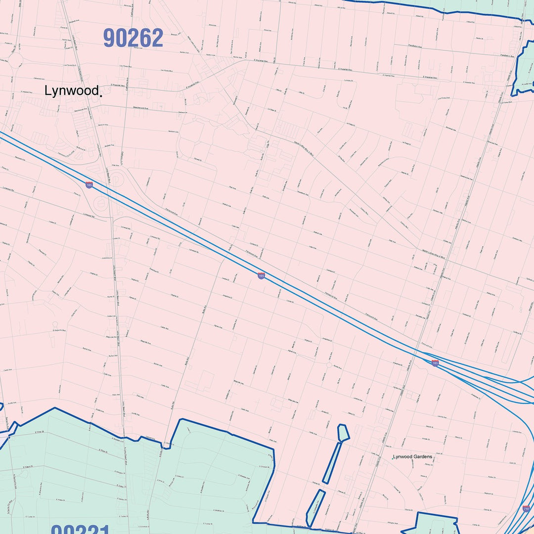 Color Cast Zip Code Style Wall Map of South Gate, CA