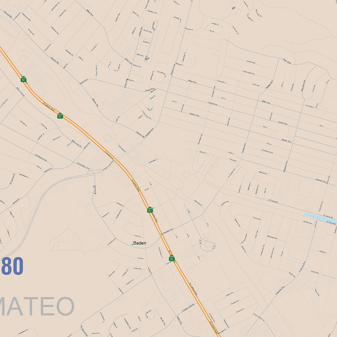 Color Cast Zip Code Style Wall Map of South San Francisco, CA