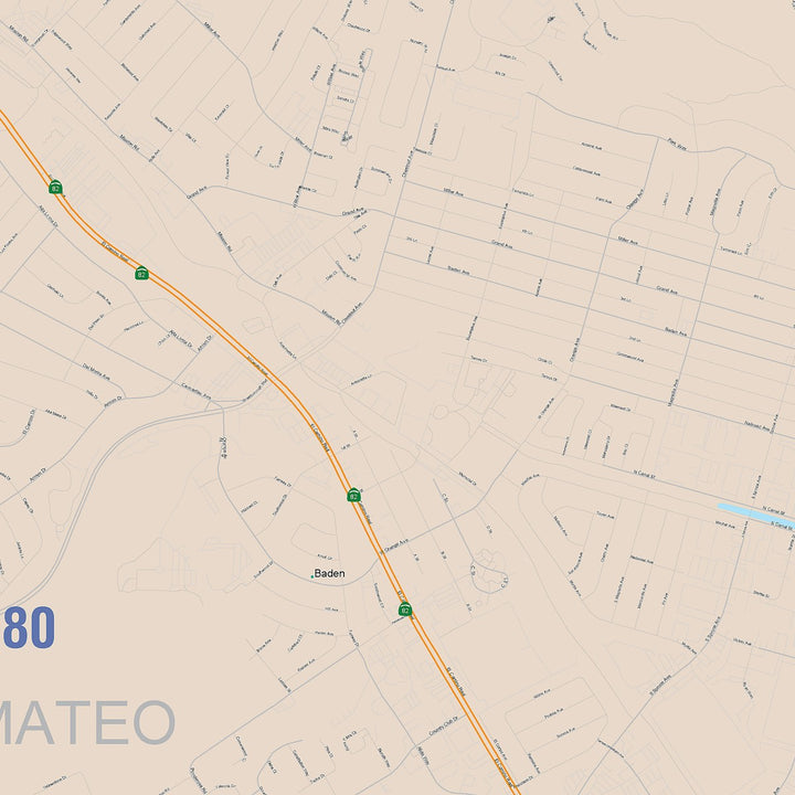Color Cast Zip Code Style Wall Map of South San Francisco, CA