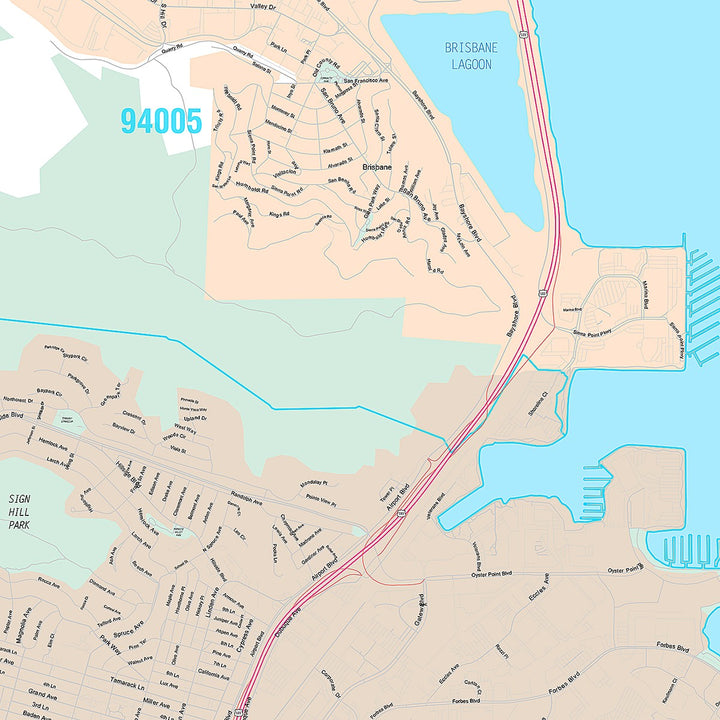 Premium Style Wall Map of South San Francisco, CA