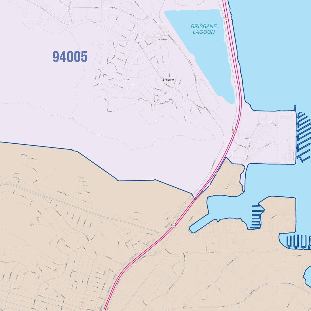 Color Cast Zip Code Style Wall Map of South San Francisco, CA