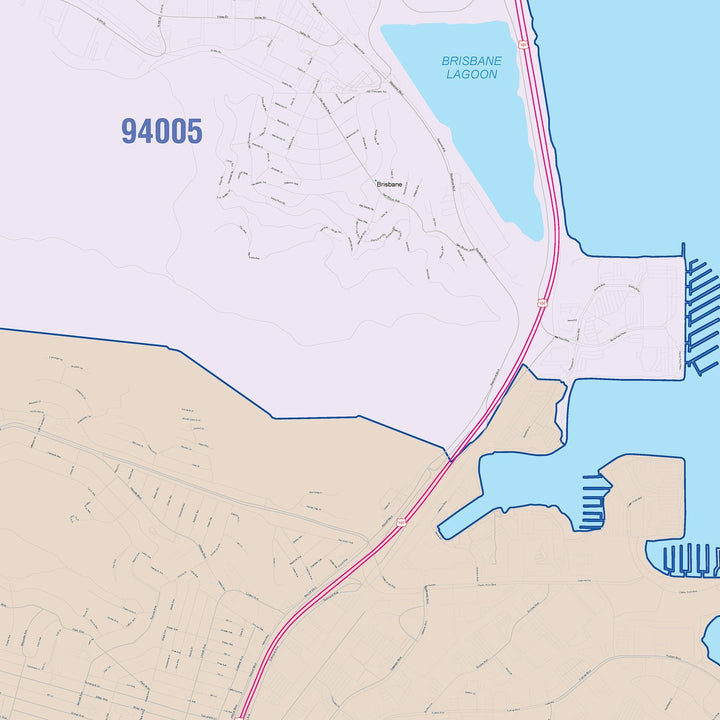 Color Cast Zip Code Style Wall Map of South San Francisco, CA