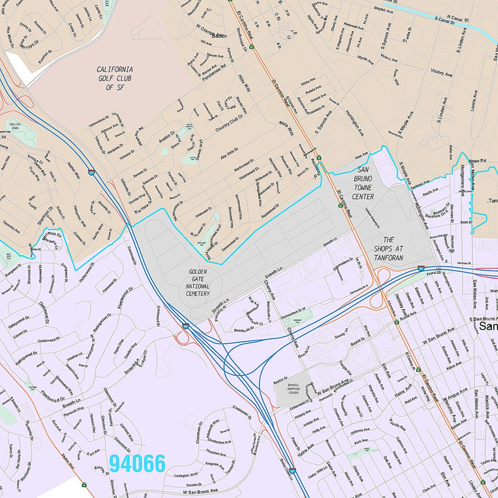 Premium Style Wall Map of South San Francisco, CA