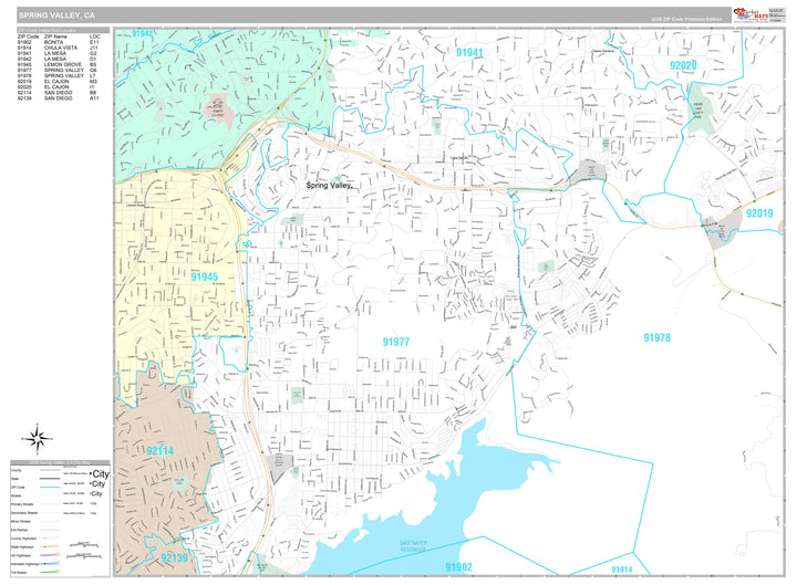 Premium Style Wall Map of Spring Valley, CA
