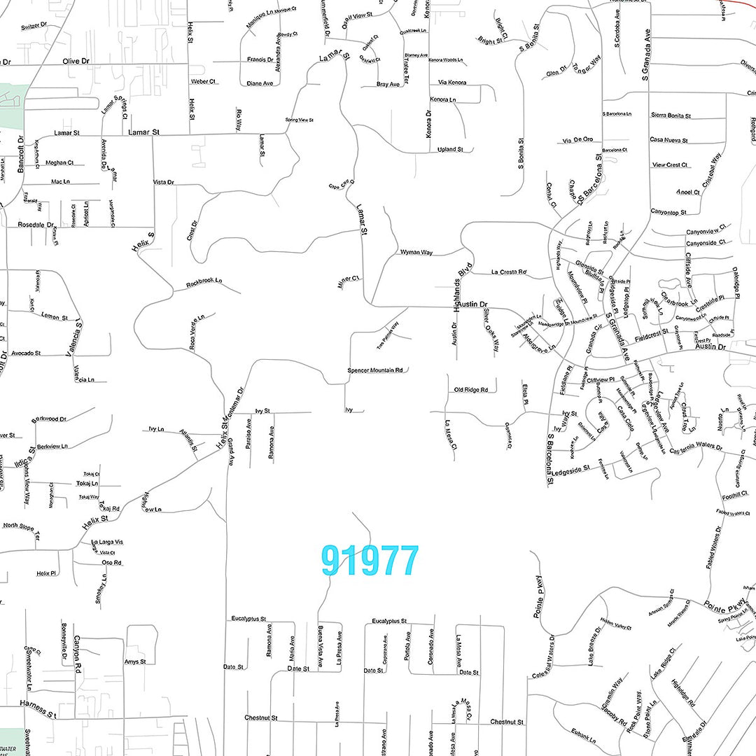 Premium Style Wall Map of Spring Valley, CA