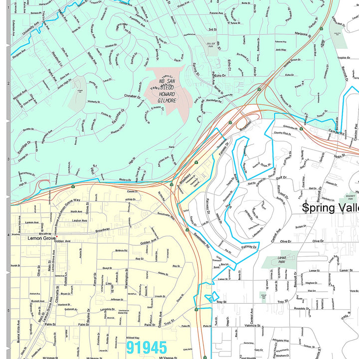 Premium Style Wall Map of Spring Valley, CA