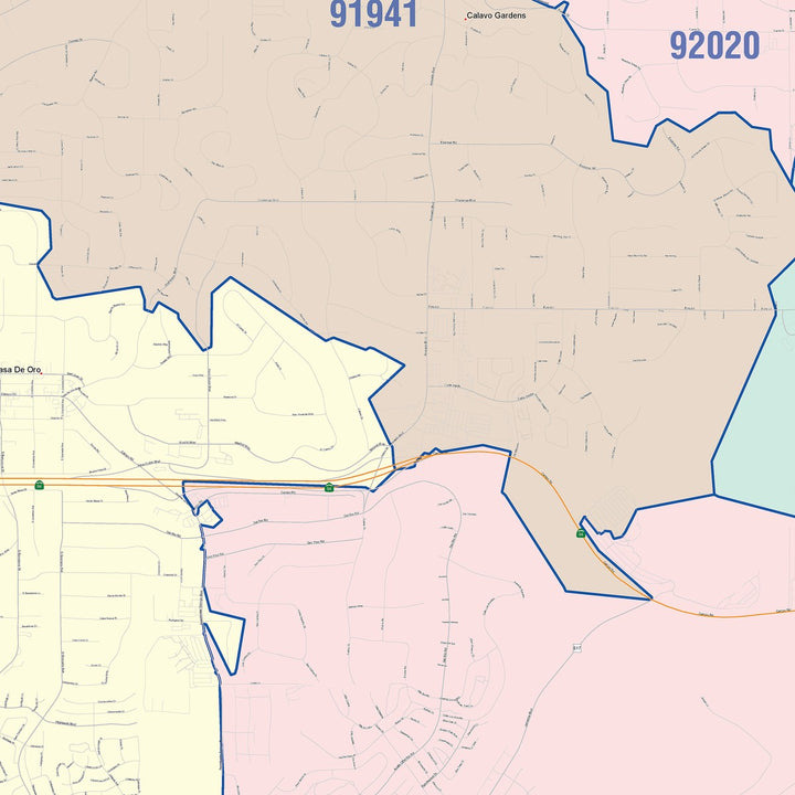 Color Cast Zip Code Style Wall Map of South Spring Valley, CA